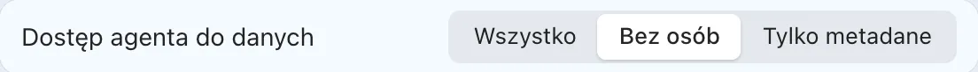 Dostęp agenta do danych: Wszystko, Bez osób, Tylko metadane