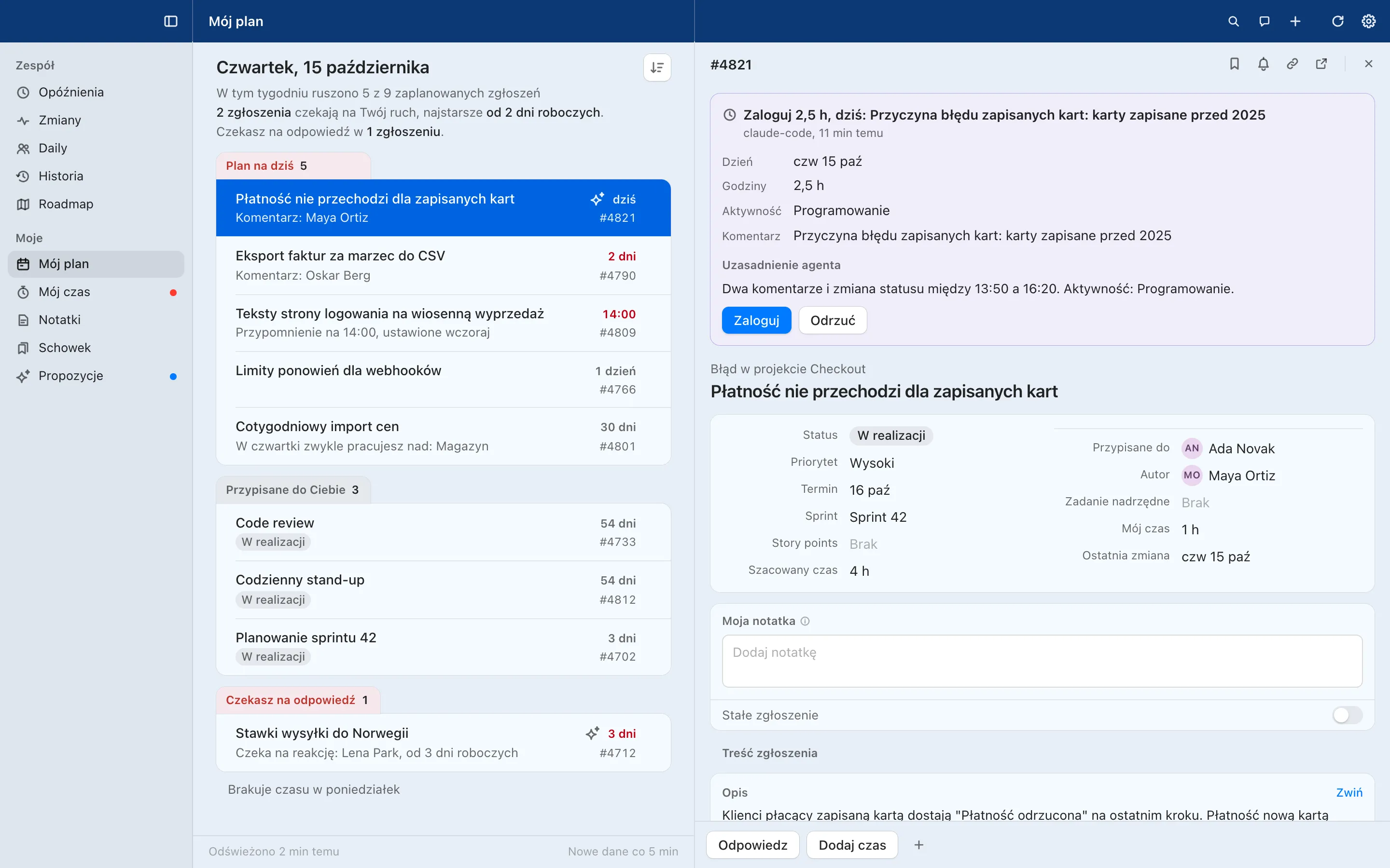 Turndesk, widok Mój plan